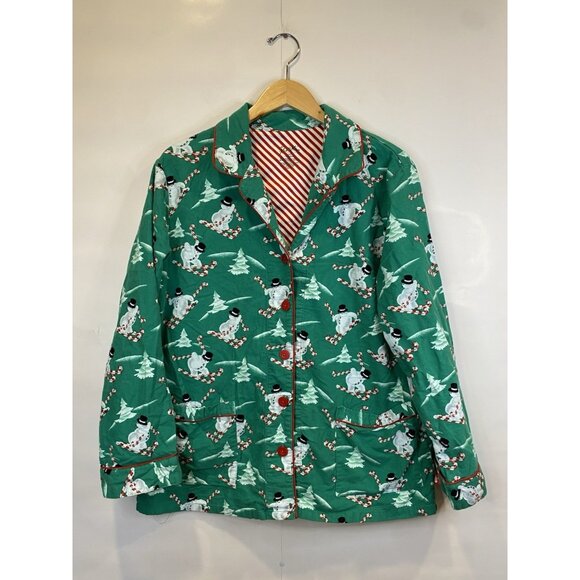 Nick & Nora Green Skiing Snowman Christmas Flannel Pajama Set Long Sleeve XXL - Picture 2 of 6